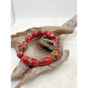 Lovely Red Murano Style Stretch Bracelets Wedding Cake Beads